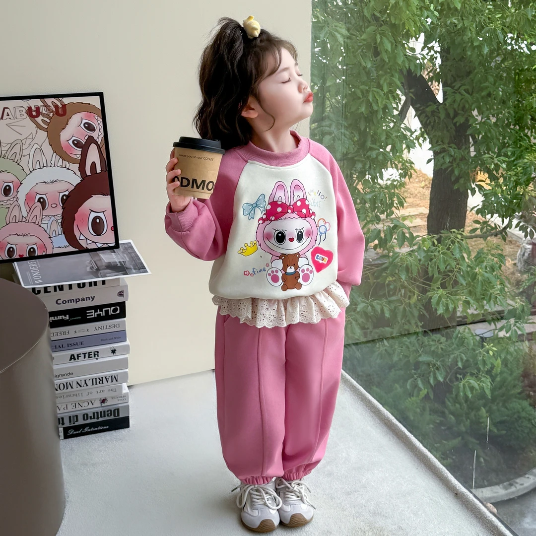 拉布布卫衣套装女童春秋新款2025洋气卡通两件套秋装labubu运动装