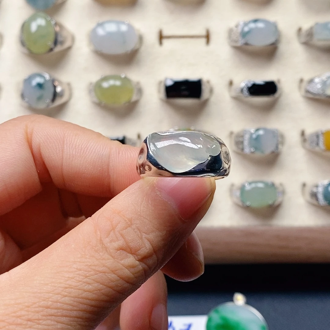 马***蹄翡翠银S925镶嵌戒指