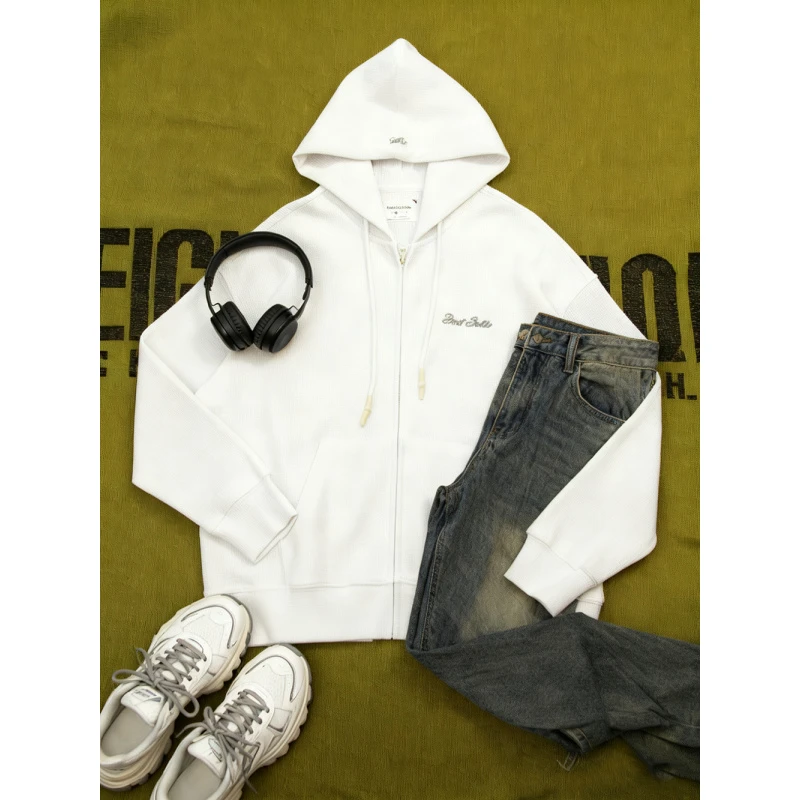 重磅380g紧实华夫格面料！DS灰白双色华夫格刺绣针织开衫卫衣 重磅