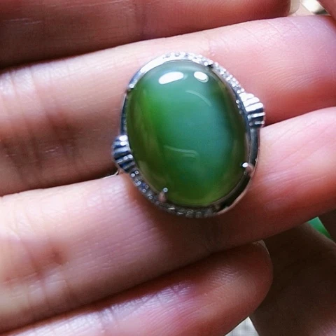 和田玉戒指银S925镶嵌