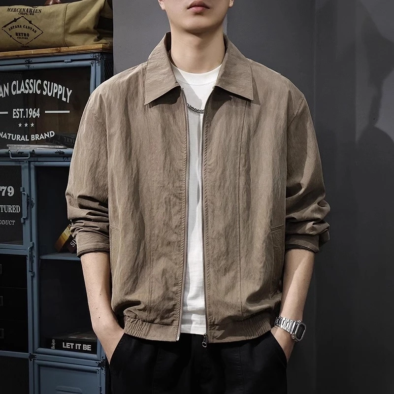 Cebrodz美式复古简约百搭天丝莱赛尔外套男春季新款宽松男士休闲