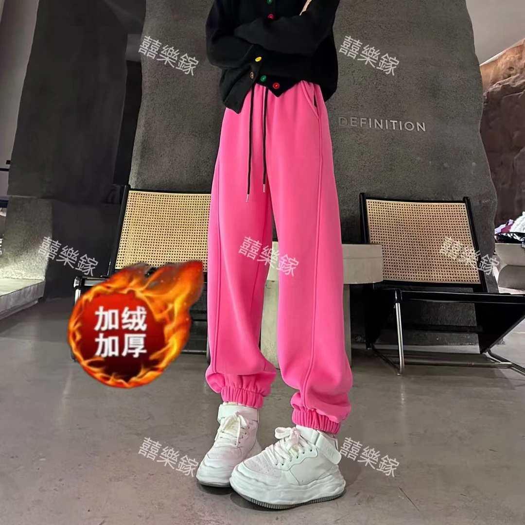 (加长款)切垮裤加绒加厚显瘦百搭束脚裤高腰百搭休闲卫裤-2449#