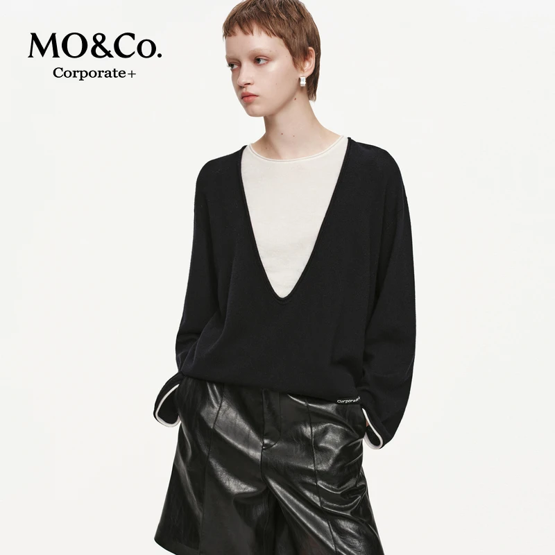 【C+系列】MOCO针织衫2025秋新品绵羊毛山羊绒假两件MBE3SWT029