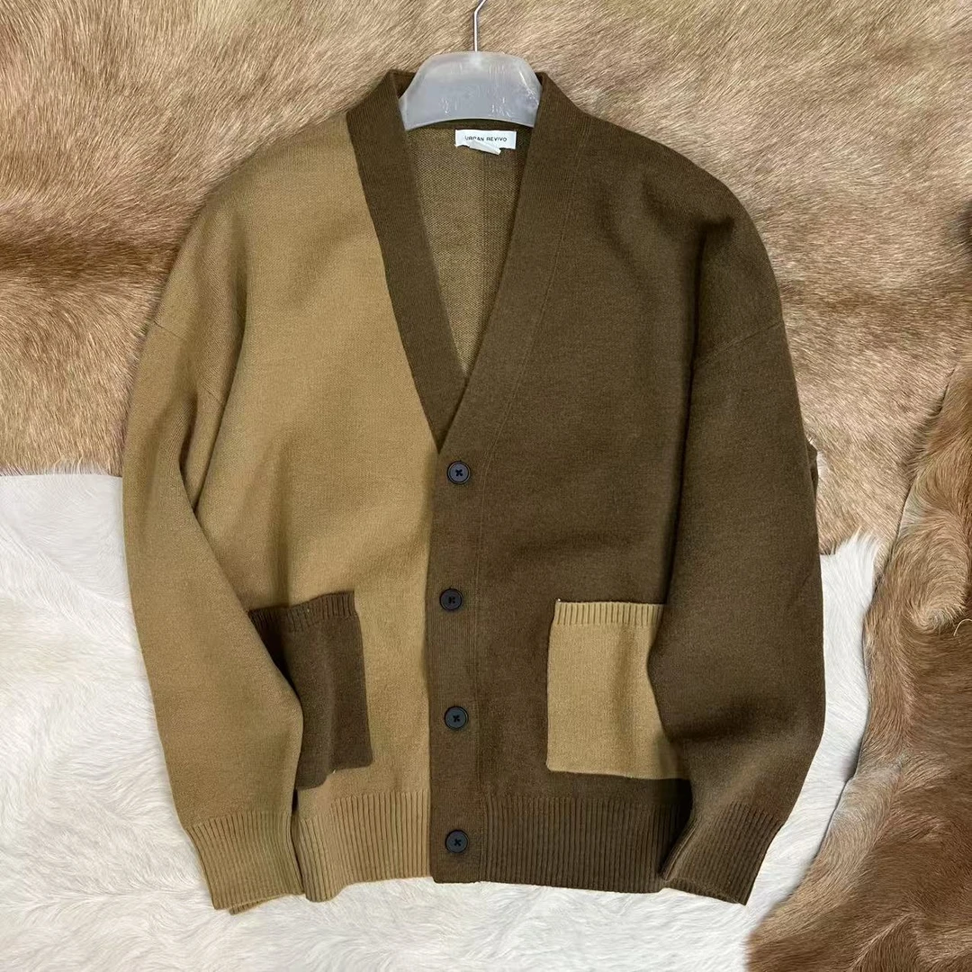 名家出品 个性设计 男士包芯纱不对称开衫毛衣外套宽松大码