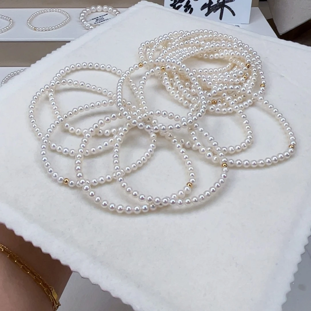 银S925镶嵌手绳淡水珍珠3-4天然淡水珍珠素圈