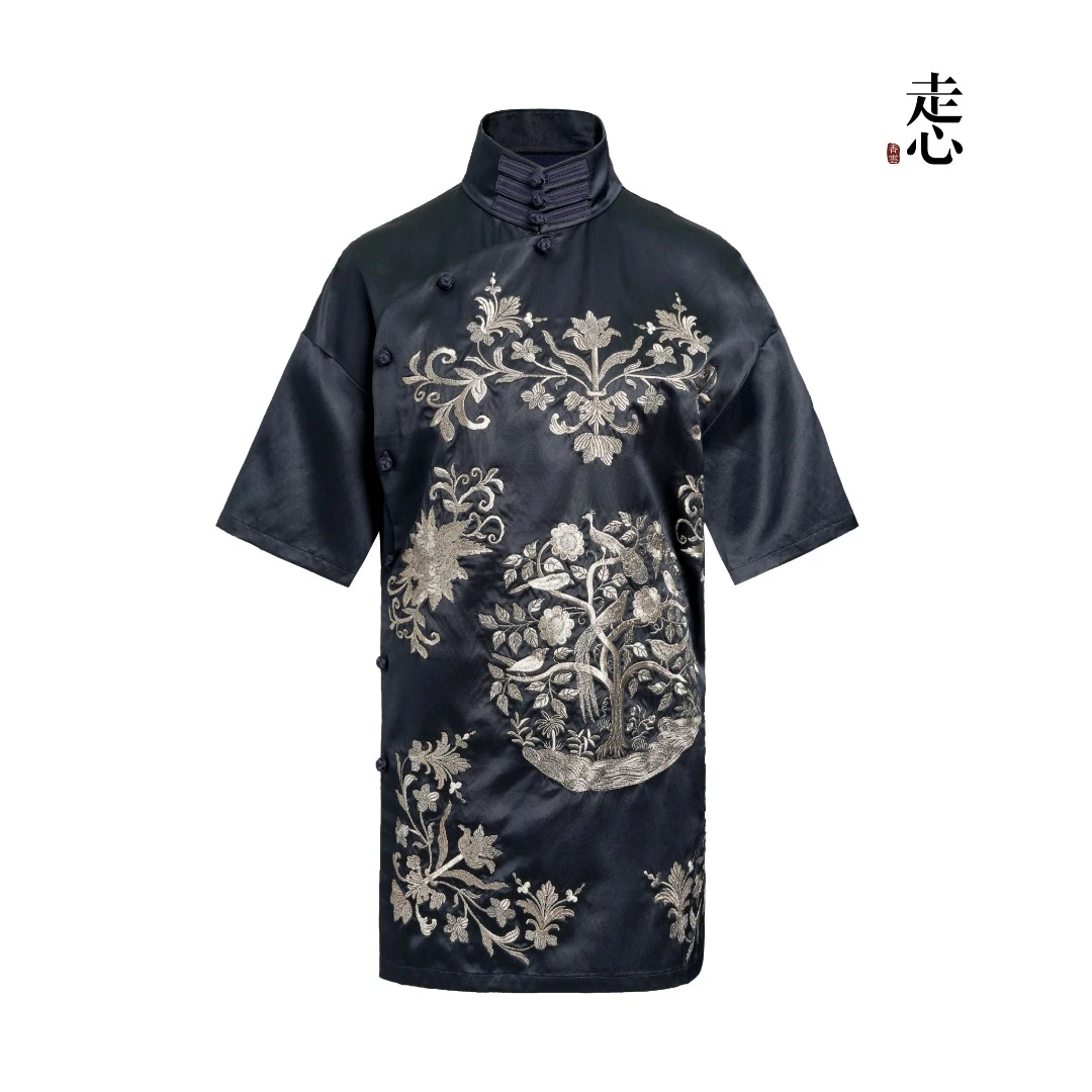 走心非遗  喜鹊牡丹极夜蓝银开衫24ZCS5060