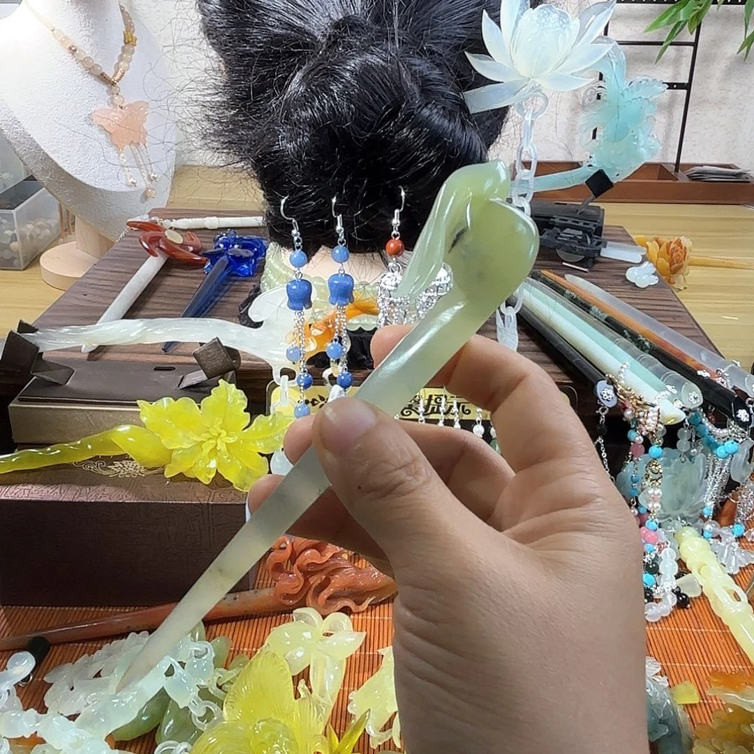 蛇纹石玉合金发饰