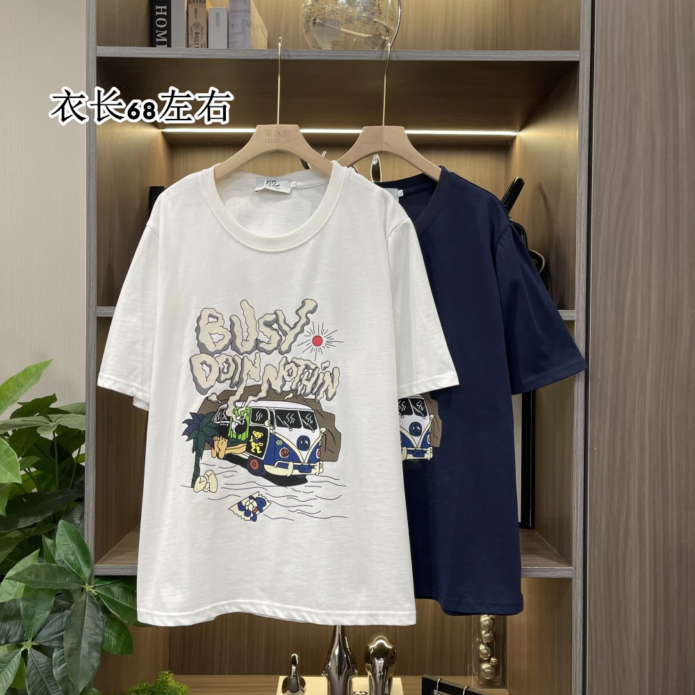 百搭字母小车印图T恤半袖