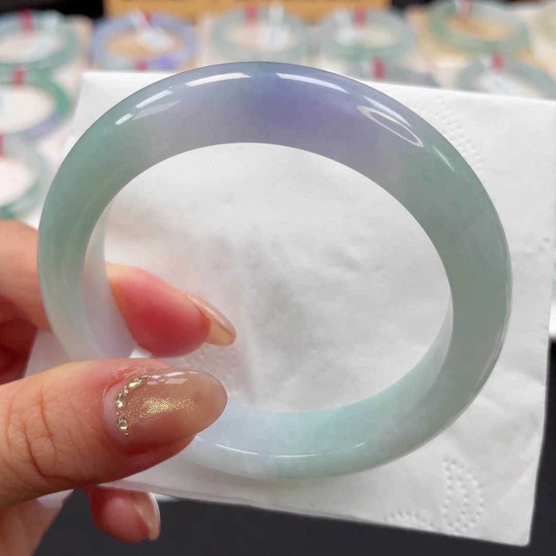 未镶嵌手镯翡翠7号半山水冰紫正圈