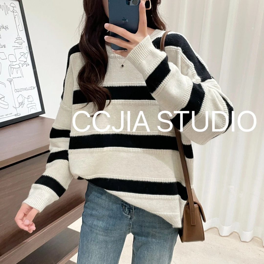 【条纹简约圆领】针织衫宽松显瘦休闲时尚百搭圆领套头秋冬