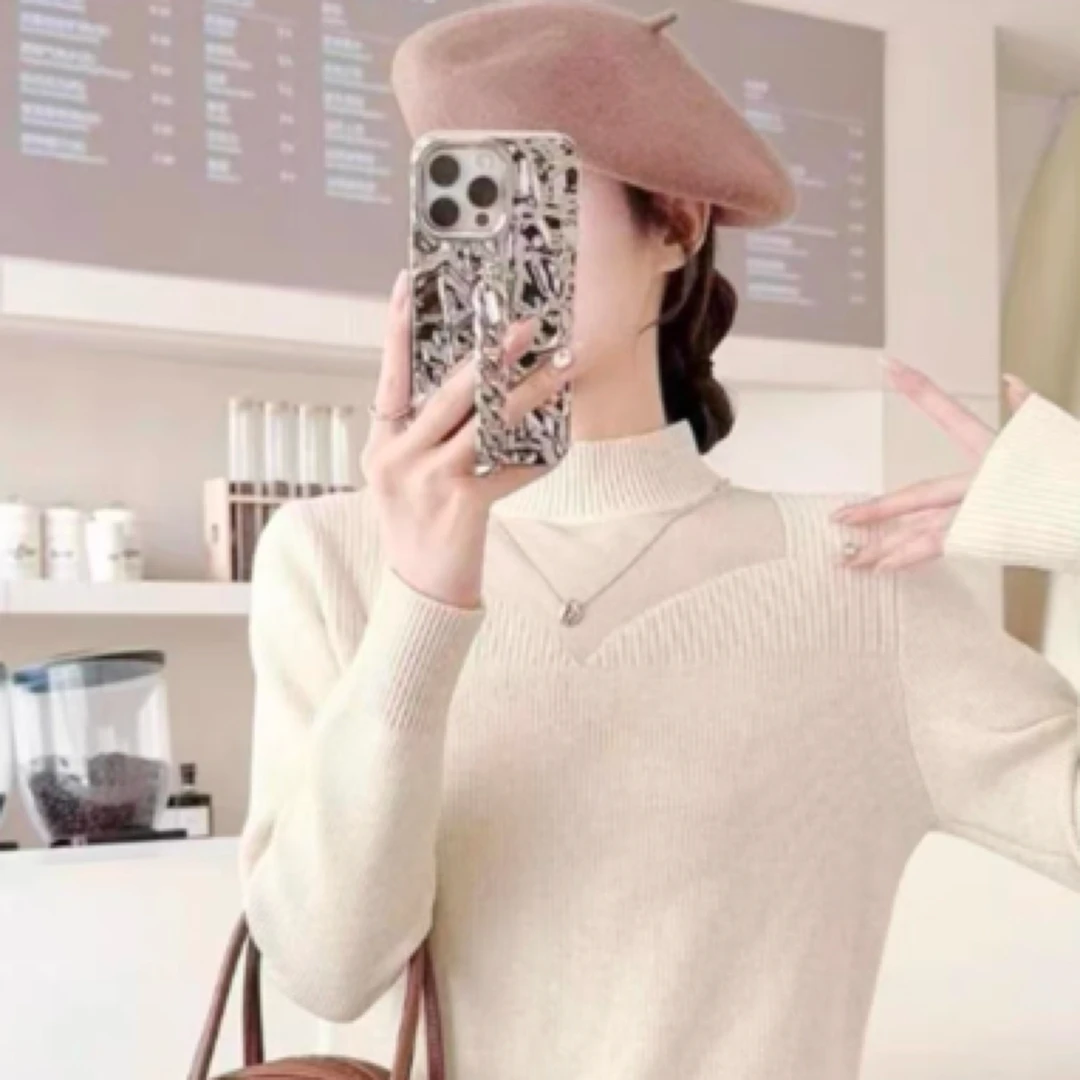 【刘灿私服】2801款V网珍珠链洋气一体绒毛衣