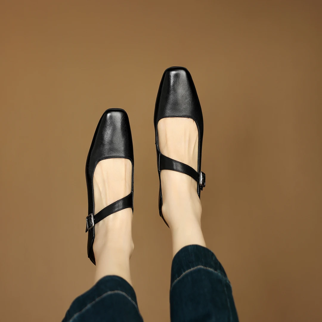 皮鞋玛丽珍鞋方头单鞋秋季女鞋浅口低跟凉鞋中跟