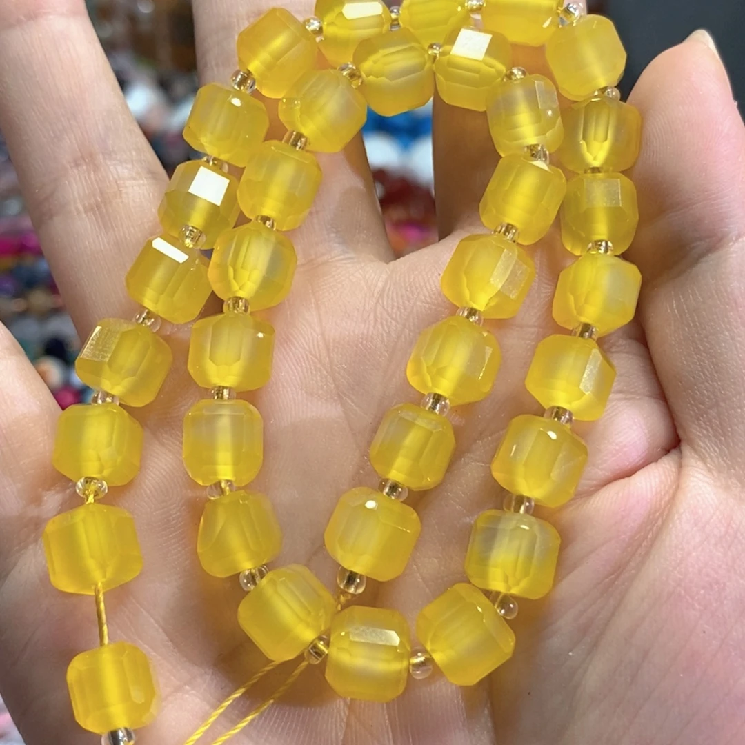 未镶嵌玛瑙/玉髓珠宝半成品黄玛瑙方糖一条卡9mm