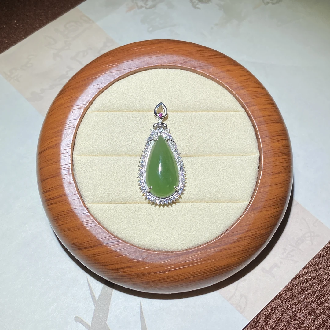 BD0122 S925和田玉碧玉水滴吊坠约卡40*18.8*8mm