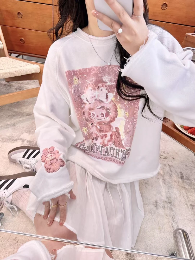 春季pandawarks熊猫纸袋家25117毛烟花梦幻拉布布毛边圆领卫衣