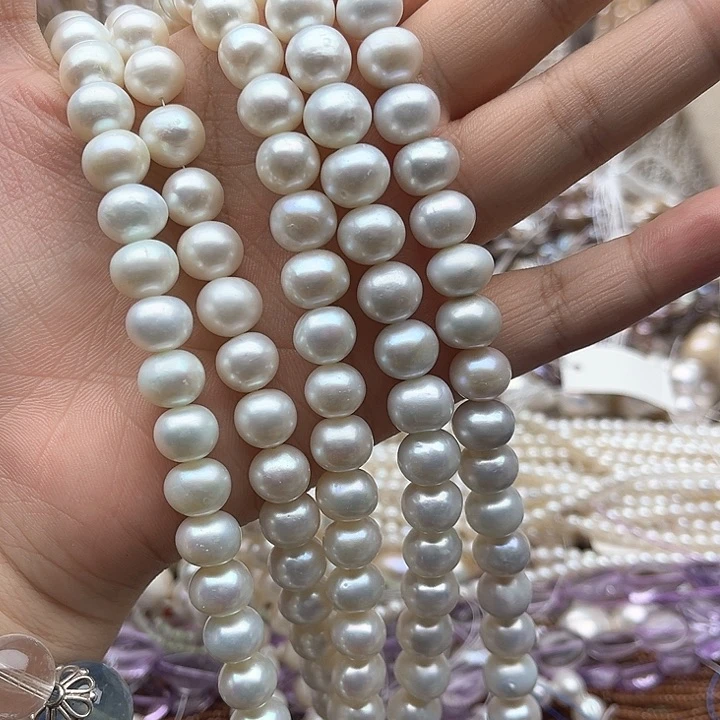 未镶嵌玛瑙/玉髓珠宝半成品10mm左右近椭圆珍珠（拍二发一）