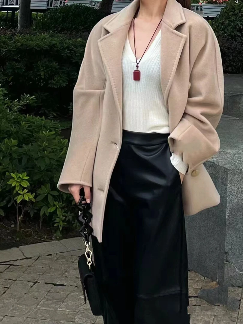 【801短款】休闲宽松气质网红时尚百搭小个子双面大衣