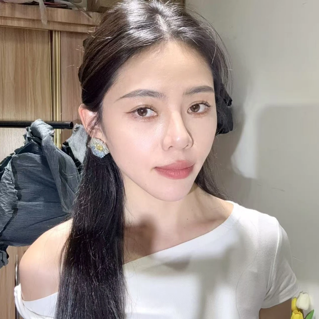 非金属合成锆石耳饰 【莫奈海之星】卡美伊蓝白耳钉设计优雅气质款