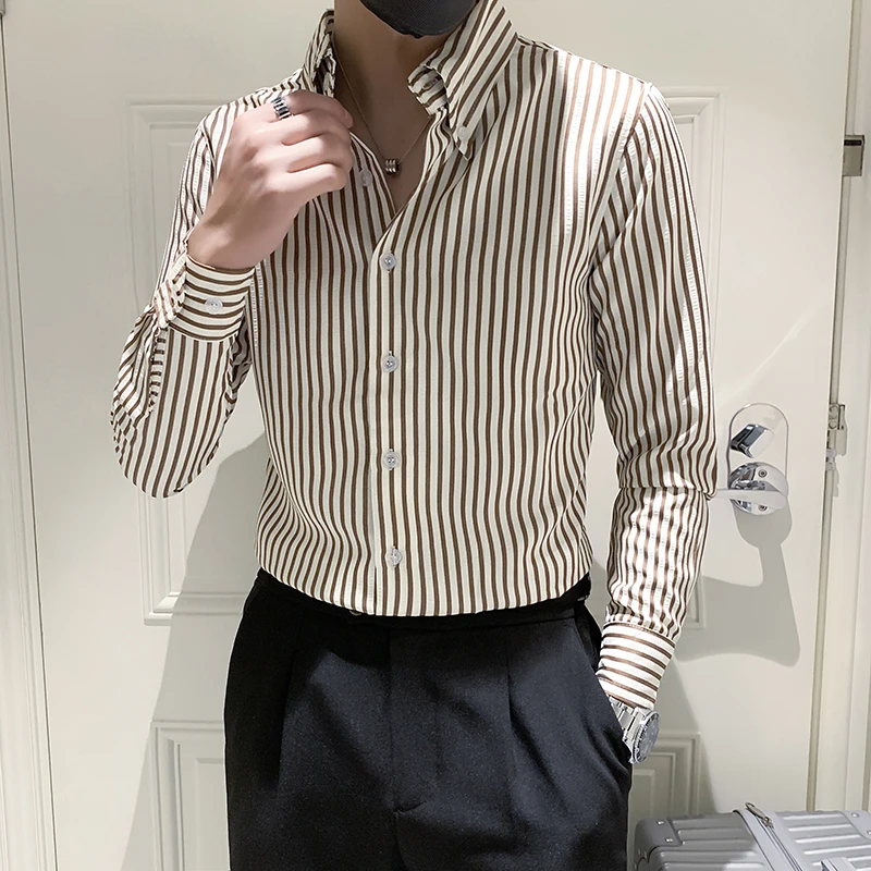 英伦宽角领长袖商务绅装条纹衬衫经典款衬衣轻熟休闲肌理质感长袖