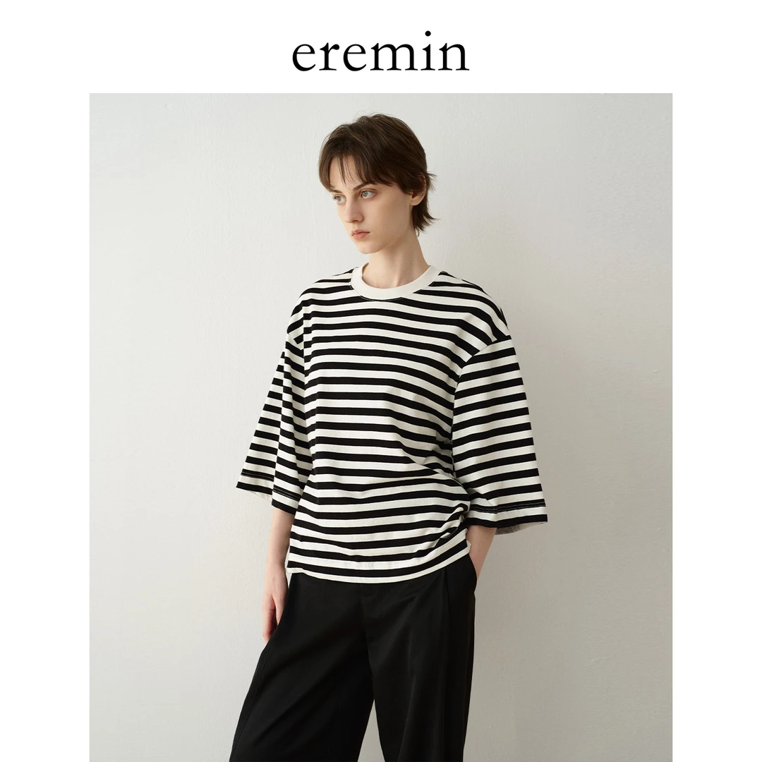 DE Mincollection黑白条纹T/精梳棉柔软舒适罗纹条纹短袖55857
