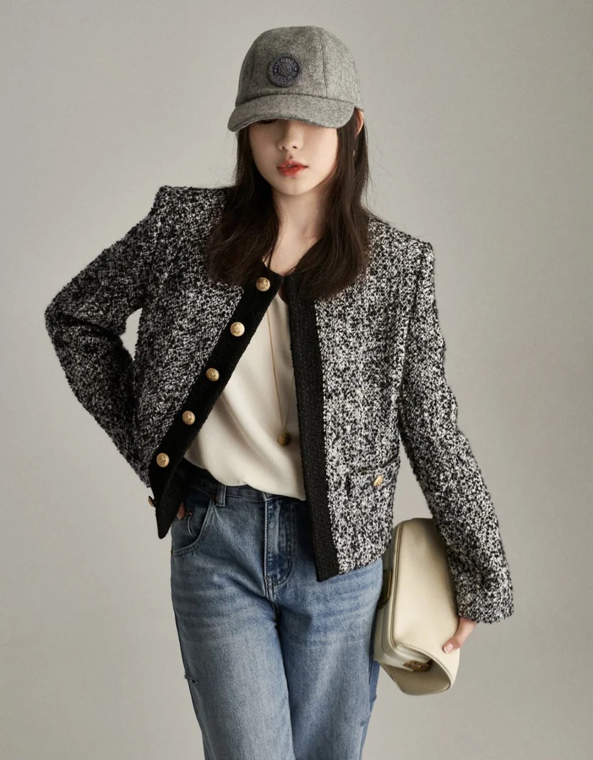 99新 Celine/思琳  黑灰毛呢外套 38码 98新