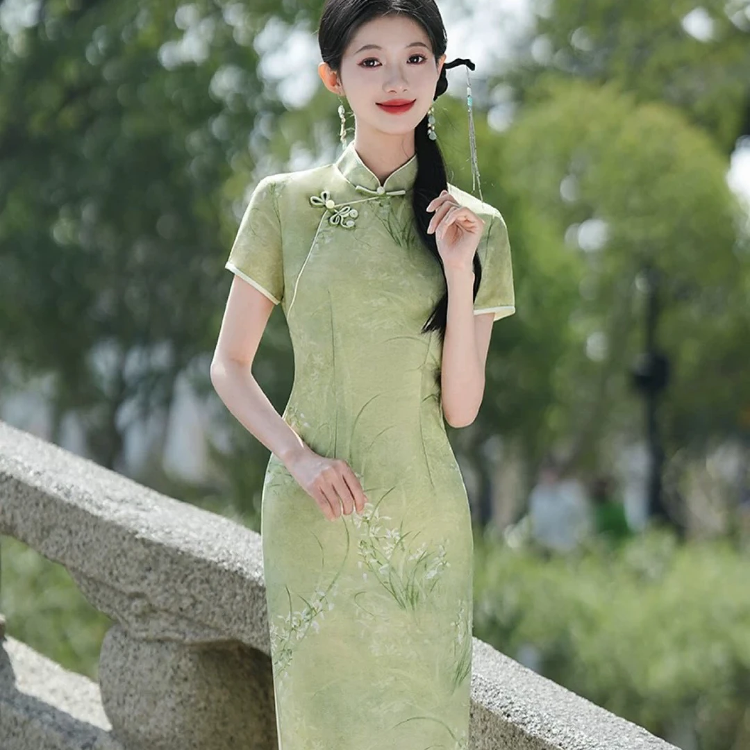 【2863 芳草青青 绿色】显瘦气质修身优雅复古中国风旗袍
