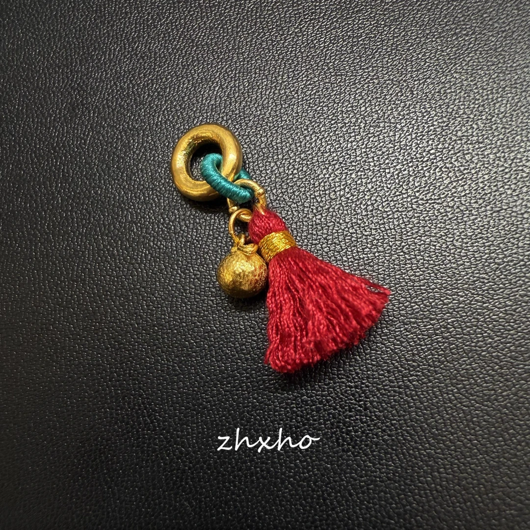 镀18K红绳金色球流苏小提溜吊坠diy配饰手串跑环配件文玩侧挂配饰