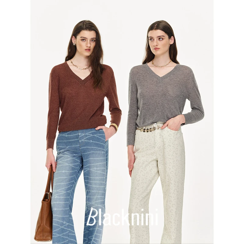 blacknini "金银丝"金银丝珠片16针V领针织上BE09DF076