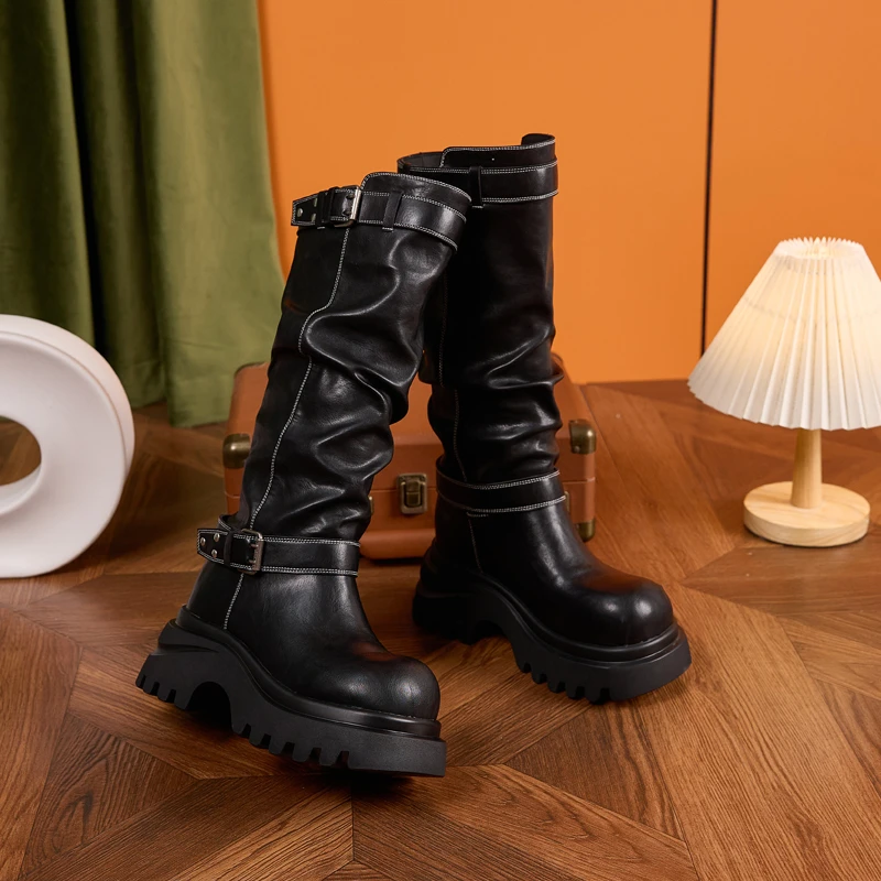 靴子长筒靴女2025秋冬新款加绒保暖高筒靴百搭内增高美拉德骑士靴