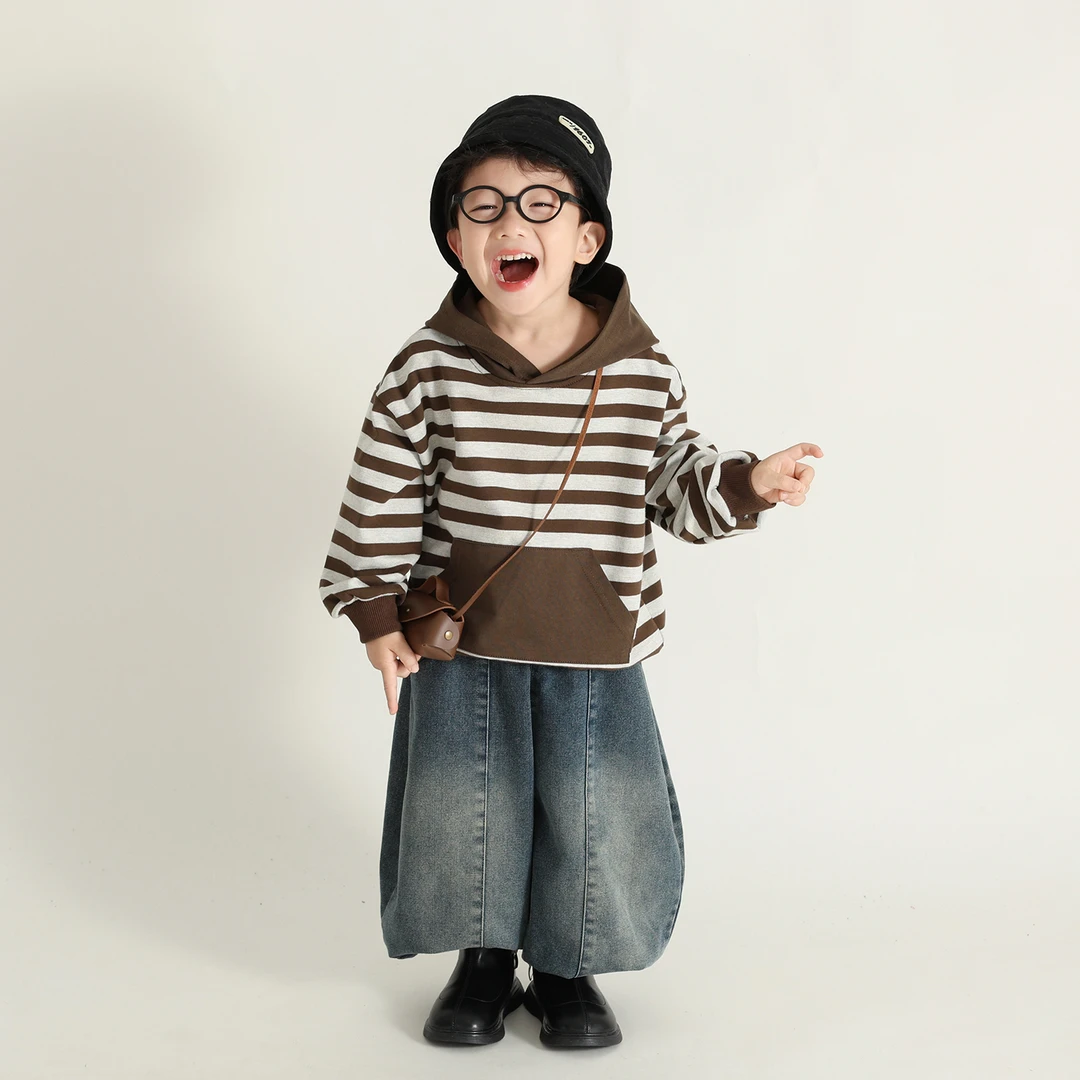经典条纹~儿童宝宝洋气连帽卫衣2025年秋季新款韩版宽松百搭上衣