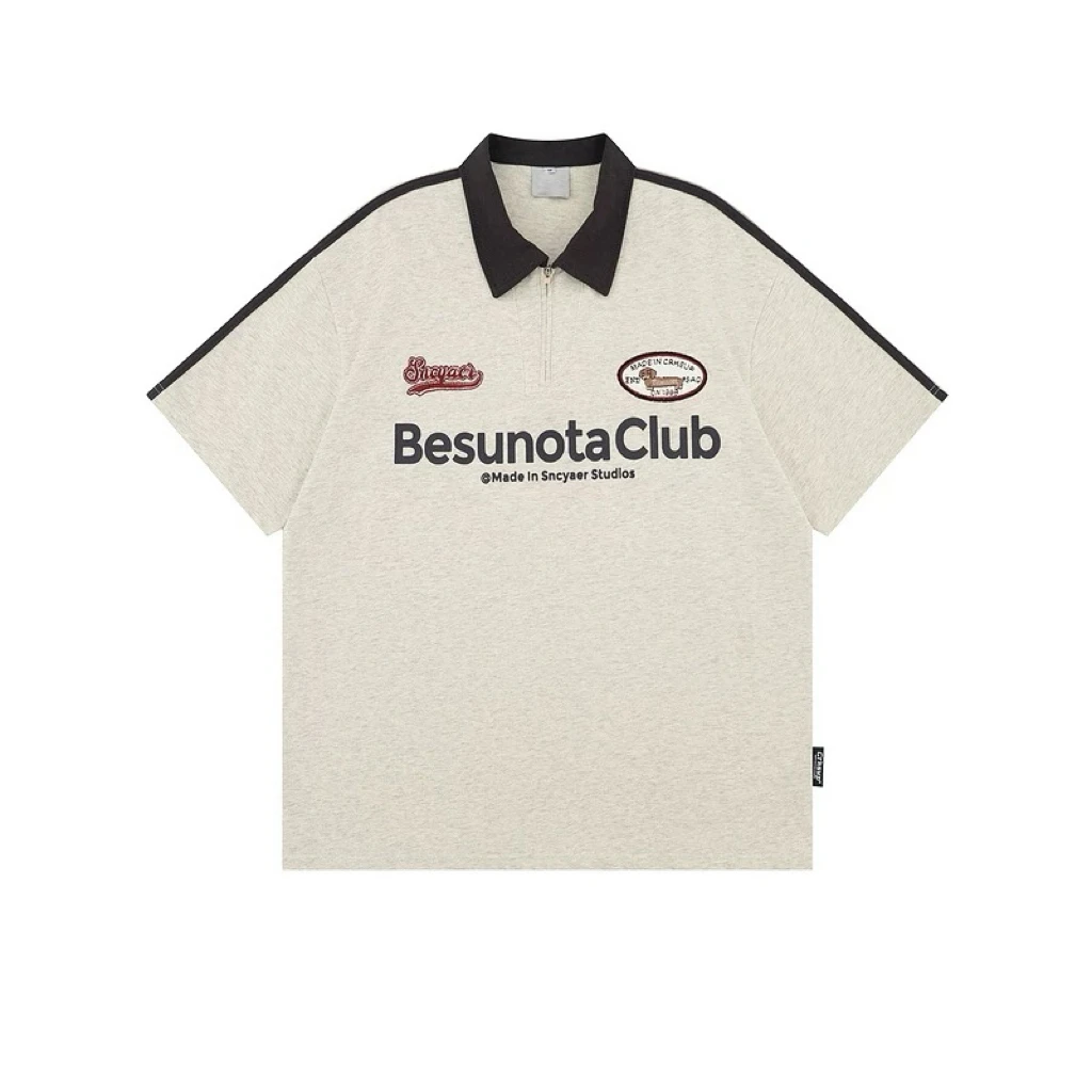 美式复古狗狗刺绣字母POLO衫男女vintage学院风2025夏短袖T恤