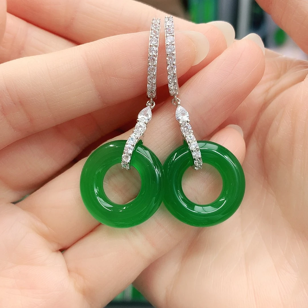 银S925镶嵌耳钉玛瑙/玉髓