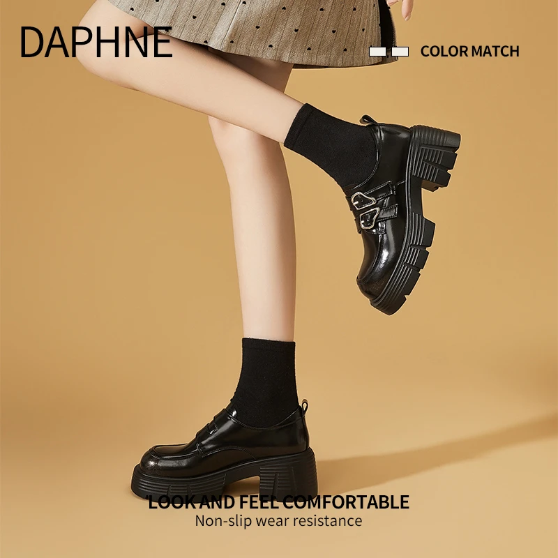 达芙妮乐福圆头2025秋季新款复古高跟时尚厚底百搭新款乐福鞋子