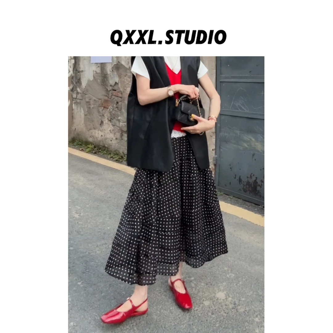 邱小小丽呀 早春新款波点半身裙女2025款垂感高腰显瘦中长裙