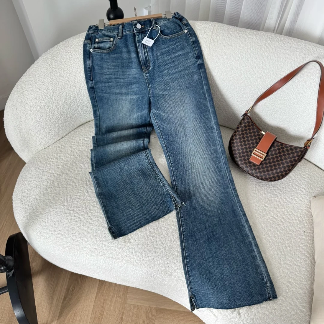 汐家女裤 高腰显瘦三季可穿微喇裤长裤秋季新款显瘦丹宁风牛仔裤