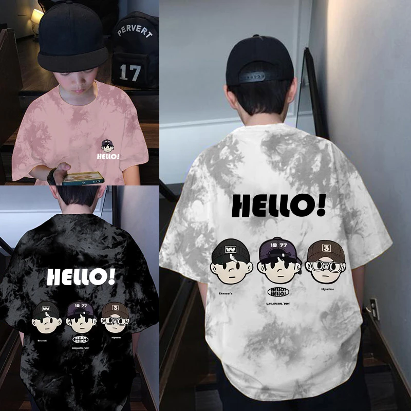 男童短袖T恤夏季2025新款儿童纯棉扎染上衣中大童男孩宽松圆领潮t