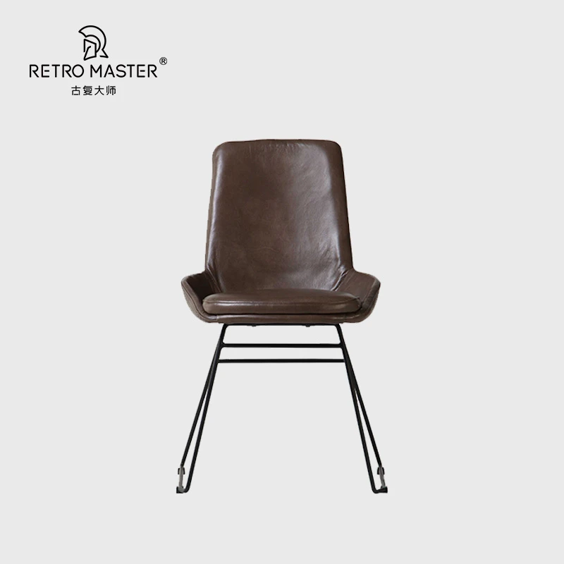 RetroMaster玛斯特牛皮欧式极简复古餐椅客厅餐桌轻奢搭配餐椅