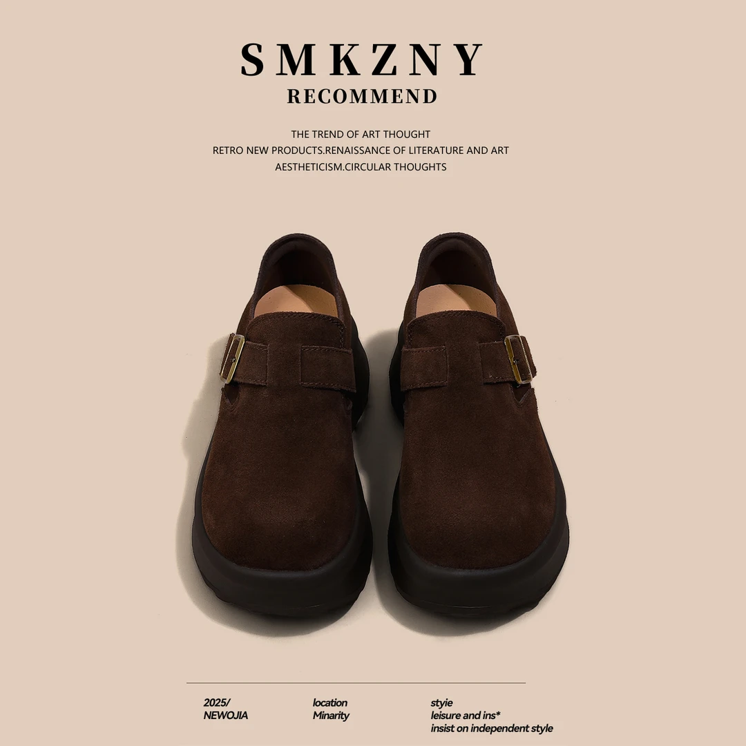 勃肯鞋女2025年秋季新款复古休闲厚底增高圆头松糕一脚蹬软底单鞋