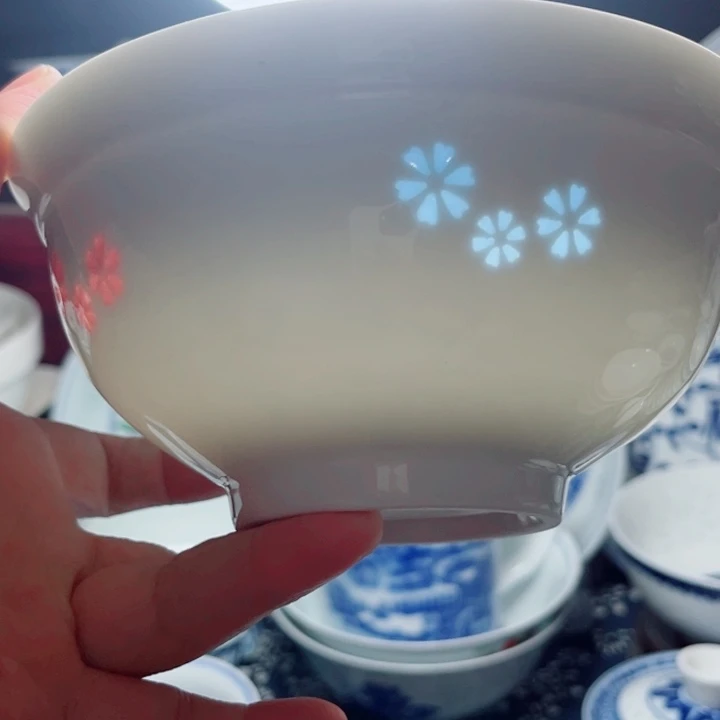 青花玲珑6寸面碗三星花彩玲珑