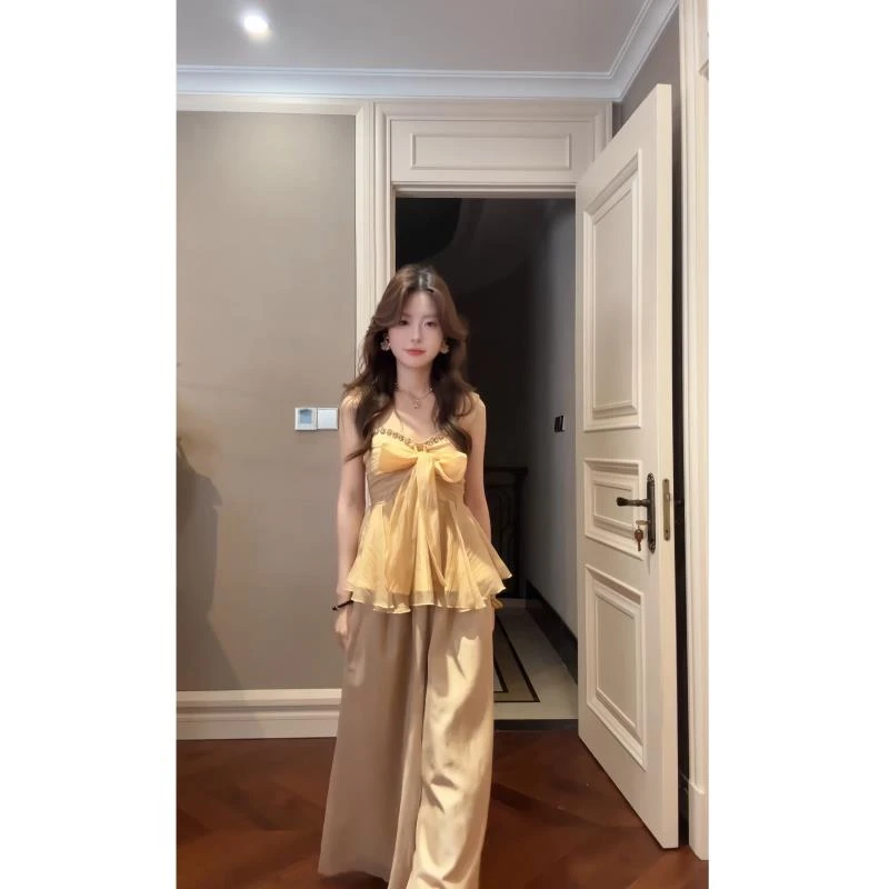 「流光蝶衣裤子」缎面仙女裤裤子时尚夏季复古法式宽松韩版1385