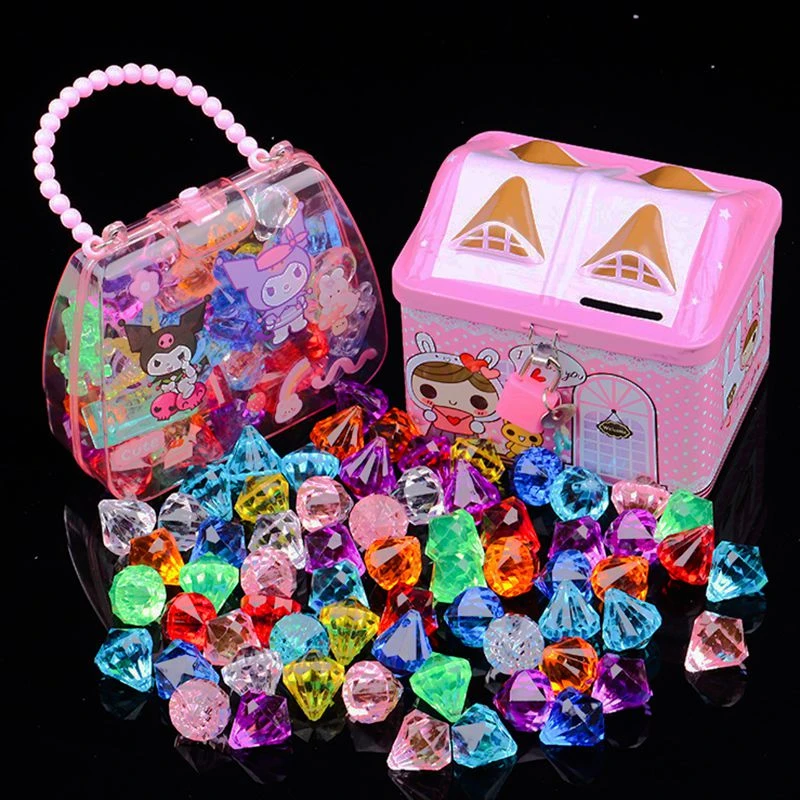 儿童宝石玩具水晶钻石女孩塑料亚克力七彩爱心宝藏女童公主宝箱盒