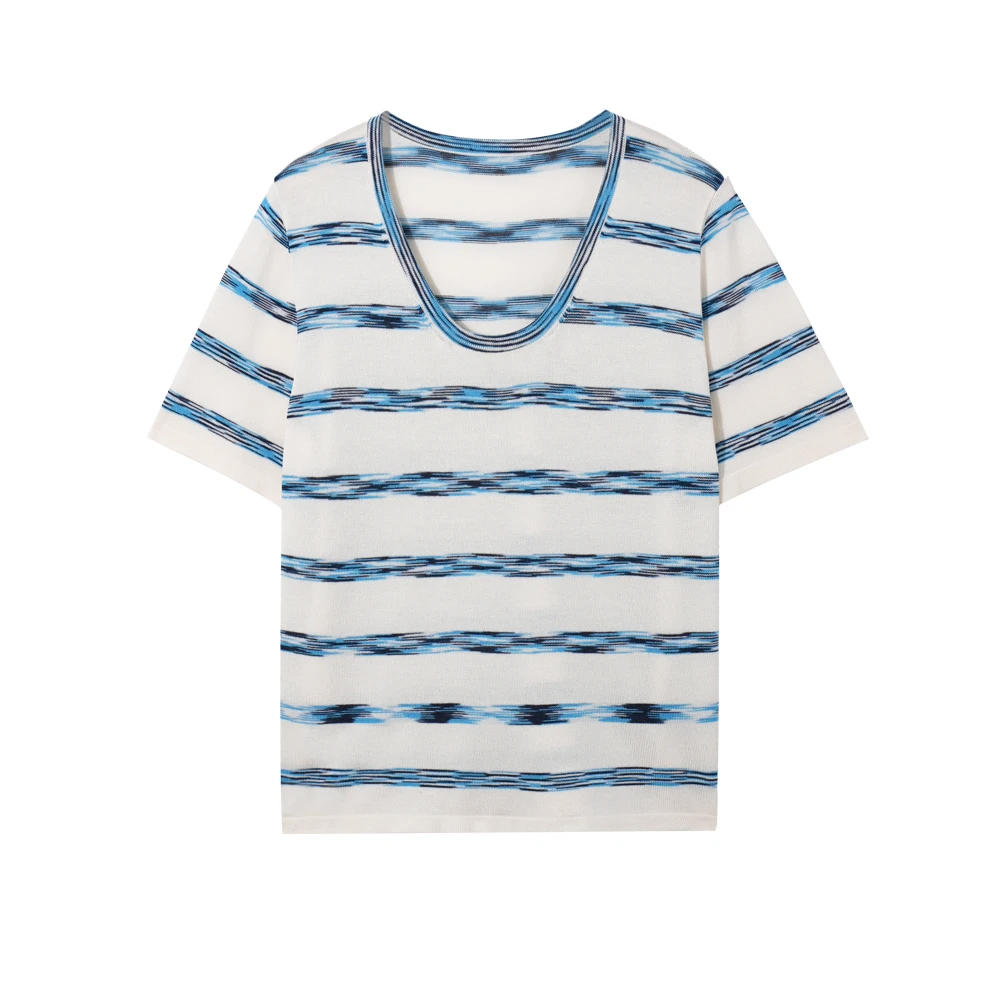 A 92129 冰凉夏日撞色条纹针织衫