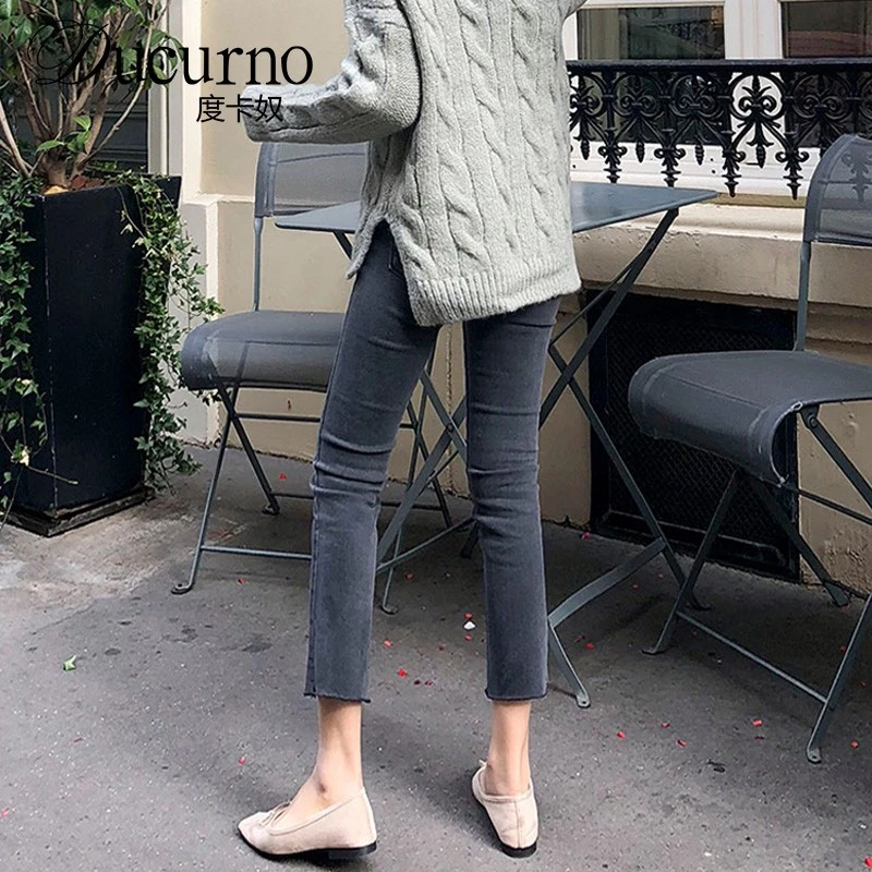 灰色牛仔裤女直筒九分2025年春夏秋新款显瘦高腰七八分薄款烟管裤