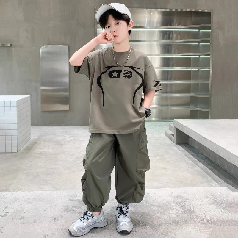 男童夏季套装2025新款儿童夏装两件套中大童夏日短袖长裤男孩衣服