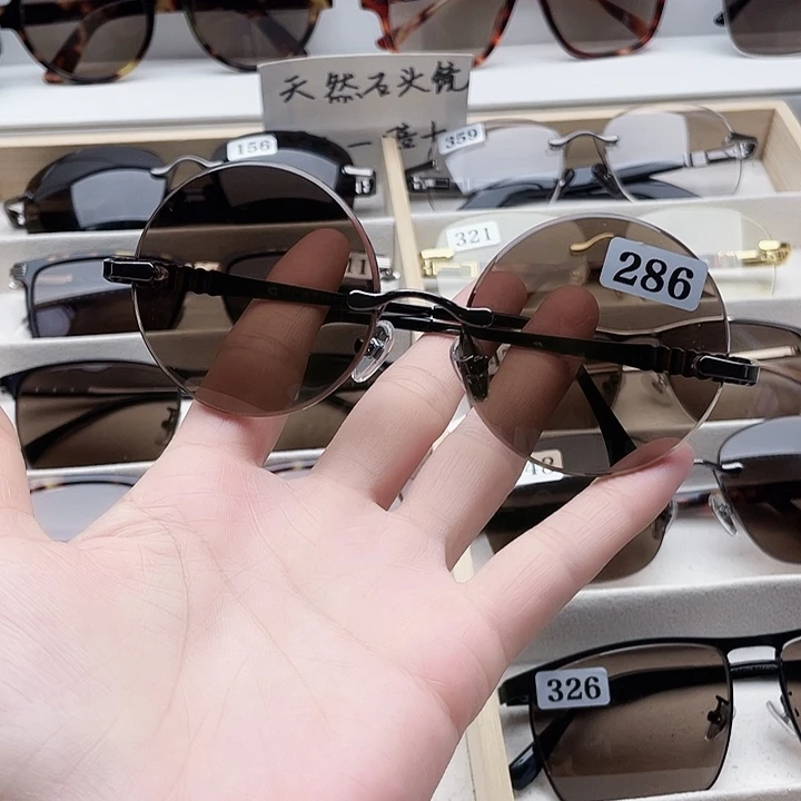 无框天然水晶石头眼镜