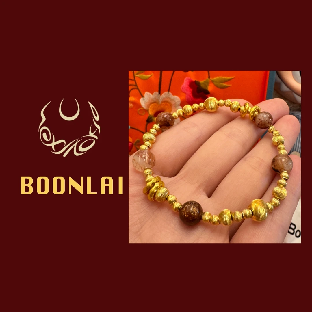 铜合金莫桑石手链 Boonlai 棕色金色双拼珠珠手串3137