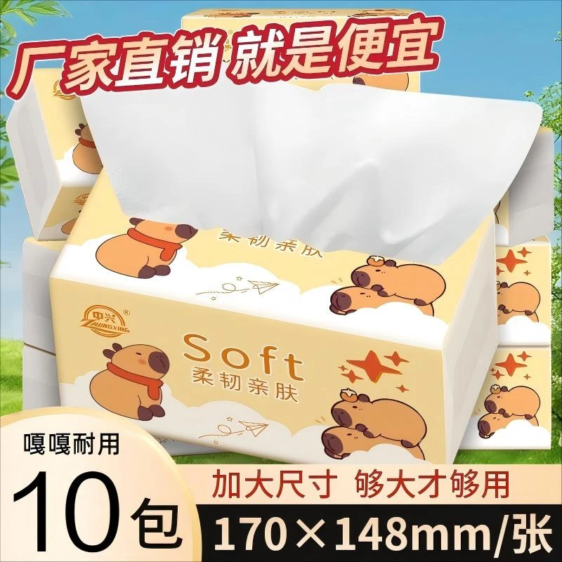 10包抽纸5层卡皮巴拉整箱加厚卫生纸干湿两用面巾纸餐巾纸家用纸