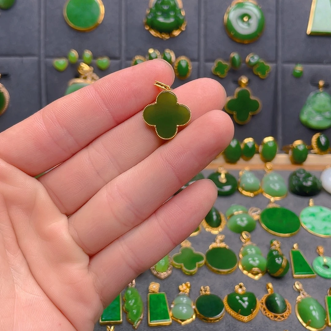 和田玉（碧玉）18K金镶嵌吊坠(不含链)