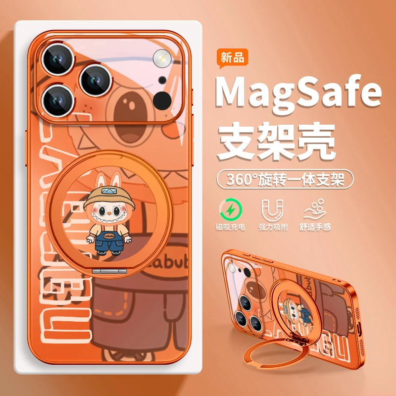 潮酷拉布布适用苹果17pro手机壳华为pura80/mate70磁吸支架小米15