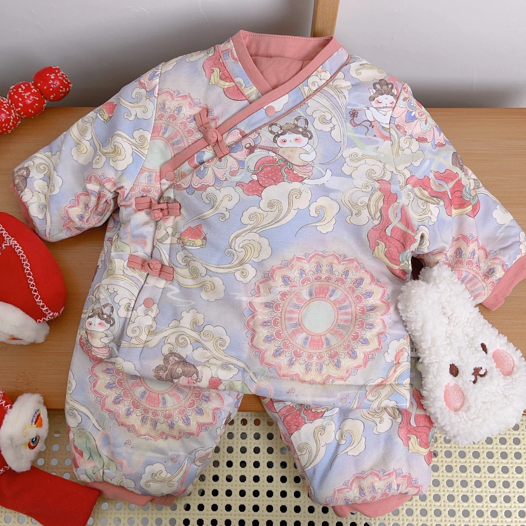 婴幼儿分体套装2025年冬季新款夹棉长袖套装新中式国风汉服套装新